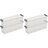 Sunware 10x q-line opberg box/opbergdoos - 1.3 liter - 27 x 8 x 9 cm - kunststof - opslagbox - transparant/zilver