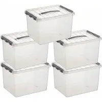 Sunware 8x q-line opberg box/opbergdoos - 22 liter - 40 x 30 x 26 cm - kunststof - opslagbox - transparant/zilver