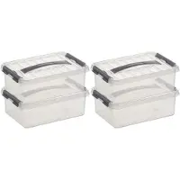 Sunware 12x q-line opberg box/opbergdoos - 4 liter - 30 x 20 x 10 cm - kunststof - opslagbox - transparant/zilver