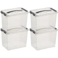 Sunware 8x q-line opberg box/opbergdoos - 9 liter - 30 x 20 x 22 cm - kunststof - opslagbox - transparant/zilver