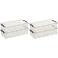 Sunware 6x q-line opberg box/opbergdoos - 6.5 liter - 48 x 19 x 10 cm - kunststof - opslagbox - transparant/zilver
