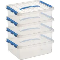 Sunware 8x q-line opberg box/opbergdoos - 10 liter - 40 x 30 x 11 cm - kunststof - opslagbox - transparant/blauw