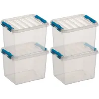 Sunware 6x q-line opberg box/opbergdoos - 3 liter - 20 x 15 x 14 cm - kunststof - opslagbox - transparant/blauw