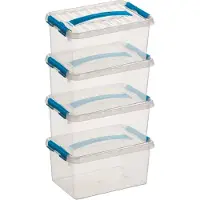 Sunware q-line opberg box/opbergdoos - 10x - 6 liter - 30 x 20 x 14 cm - kunststof - opslagbox - transparant/blauw
