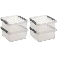 Sunware q-line opberg box - 8x stuks - 18 liter - 40 x 40 x 20 cm - kunststof - opslagbox - transparant/zilver