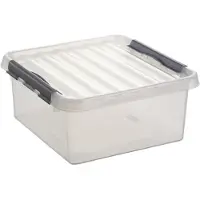 Sunware q-line opberg box - 3x stuks - 18 liter - 40 x 40 x 20 cm - kunststof - opslagbox - transparant/zilver