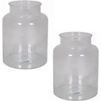 Floran Vaas melkbus - 3x - smalle hals - glas - transparant - 19 x 25 cm - Bloemenvazen