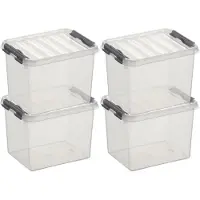 Sunware 6x q-line opberg box/opbergdoos - 3 liter - 20 x 15 x 14 cm - kunststof - opslagbox - transparant/zilver