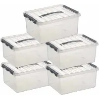 Sunware 10x q-line opberg box/opbergdoos - 15 liter - 40 x 30 x 18 cm - kunststof - opslagbox - transparant/zilver