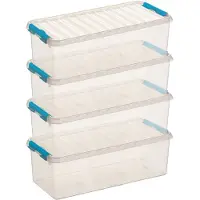 Sunware 6x q-line opberg box/opbergdoos - 9.5 liter - 48 x 19 x 15 cm - kunststof - opslagbox - transparant/blauw