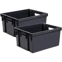 Eda Opbergkrat stapelbaar - 3x - kunststof - 30 Liter - L44 x B35 x H24 cm - zwart