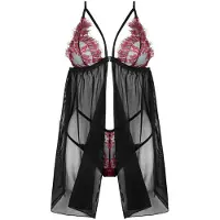 Christine le Duc - Babydoll met string Fleur de Plaisir - Zwart/Rood - L/XL