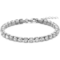 Frank 1967 7FB-0658 Stalen Tennisarmband met zirkonia - 18+3cm - 5mm breed - Wit - Zilverkleurig