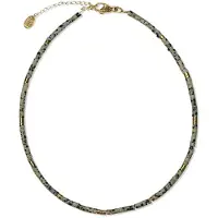 CO88 Collection 8CN-26321 Dalmatier Jaspis Kralenketting - Dames - Jaspis - Staal - Kraal 4 x 2 mm - 40 + 5 cm Lengte - Beige/Goudkleurig