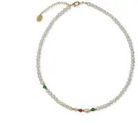 CO88 Collection 8CN-26330 Parelketting met Kralen- Dames - Parel - Staal - Parel 4 x 5 mm - 40 + 5 cm Lengte - Multi/Wit /Goudkleurig