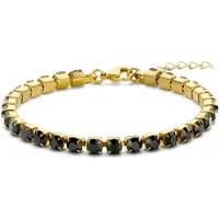 Frank 1967 7FB-0656 Stalen Tennisarmband met zirkonia - 18+3cm - 5mm breed - Vintage Look - Zwart - Goudkleurig