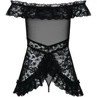 Obsessive Flores - babydoll met ruches en string - zwart - L/XL
