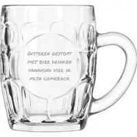 Libbey Bierpul gegraveerd - 55cl - Gisteren gestopt met bier drinken, vanavond vier ik mijn comeback