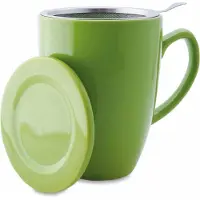 Dts Theemok met Theefilter en Deksel - Keramiek - Inclusief RVS Theezeef - 350 ml - Groen