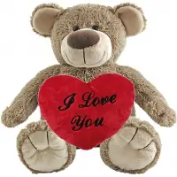 Happy horse Valentijn Love cadeau set - Knuffelbeer met rood Love you hartje 10 cm - Knuffelberen