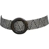 Fifo Modieuze Vrouwen Taille Riem met houten Cirkelgesp, Zebra, Donkerbruin , Elastisch, Band, Uitrekbaar, Geweven, Taille, Ceintuur, Jurk Accessoire, Tailleriem