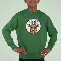 B&C Kersttrui Groen Kind - Rendier (7-8 jaar - MAAT 122/128) - Kerstkleding voor jongens & meisjes