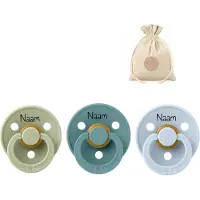 BIBS fopspenen met naam - 6-18 maanden T2 - Sage, Island sea, Baby blue