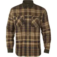 Härkila Beige w/brown outdoorhemd jacht hemd flanelle hemd houthakkershemd maat L