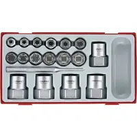 Teng Tools Extractie doppenset TT1 tray 3/8 1/2 voor het verwijderen van beschadigde of afgeronde moeren 18 delig TTBE18