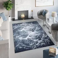 Tapiso Toscana Vloerkleed Grijs Blauw Marineblauw Marmer Tapijt Maat- 160x230