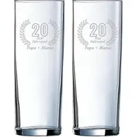 Arcoroc Gegraveerde set Longdrinkglazen 31cl Papa + Mama 20 jaar getrouwd
