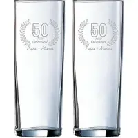 Arcoroc Gegraveerde set Longdrinkglazen 31cl Papa + Mama 50 jaar getrouwd