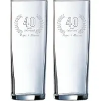 Arcoroc Gegraveerde set Longdrinkglazen 31cl Papa + Mama 40 jaar getrouwd