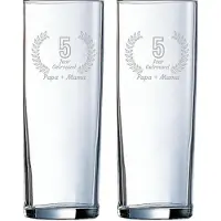 Arcoroc Gegraveerde set Longdrinkglazen 31cl Papa + Mama 5 jaar getrouwd