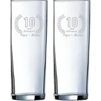 Arcoroc Gegraveerde set Longdrinkglazen 31cl Papa + Mama 10 jaar getrouwd