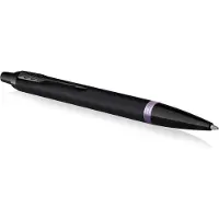 Parker IM Vibrant Rings balpen | satijn zwarte lak met amethist paarse details | medium punt met blauwe inkt navulling | geschenkdoos