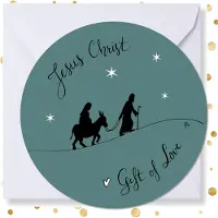 MajesticAlly Kerstkaart rond ‘Jesus Christ Gift of Love - 10 stuks -met enveloppen - kerstkaarten