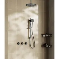 Saniclear Plus inbouw regendouche met 20cm hoofddouche, plafondarm en glijstang zwart mat
