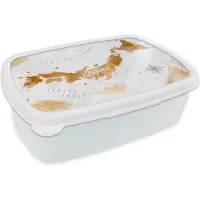 MuchoWow Broodtrommel Wit - Lunchbox - Brooddoos - Verf - Japan - Wereldkaart - 18x12x6 cm - Volwassenen