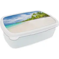 MuchoWow Broodtrommel Wit - Lunchbox - Brooddoos - Strand - Zee - Palmbomen - 18x12x6 cm - Volwassenen