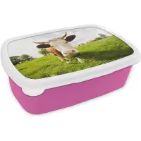MuchoWow Broodtrommel Roze - Lunchbox - Brooddoos - Koe - Licht - Schaduw - 18x12x6 cm - Kinderen - Meisje