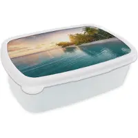 MuchoWow Broodtrommel Wit - Lunchbox - Brooddoos - Strand - Zee - Eiland - Tropisch - 18x12x6 cm - Volwassenen