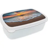MuchoWow Broodtrommel Wit - Lunchbox - Brooddoos - Strand - Zee - Zonsondergang - 18x12x6 cm - Volwassenen