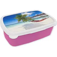 MuchoWow Broodtrommel Roze - Lunchbox - Brooddoos - Strand - Hangmat - Zee - Palmboom - 18x12x6 cm - Kinderen - Meisje