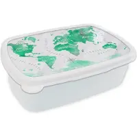 MuchoWow Broodtrommel Wit - Lunchbox - Brooddoos - Wereldkaart - Olieverf - Groen - 18x12x6 cm - Volwassenen