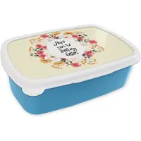 MuchoWow Broodtrommel Blauw - Lunchbox - Brooddoos - Beterschap - Spreuken - Bloemen - Hope - 18x12x6 cm - Kinderen - Jongen