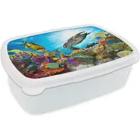 MuchoWow Broodtrommel Wit - Lunchbox - Brooddoos - Schildpad - Zee - Koraal - 18x12x6 cm - Volwassenen