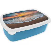 MuchoWow Broodtrommel Blauw - Lunchbox - Brooddoos - Strand - Zee - Zonsondergang - 18x12x6 cm - Kinderen - Jongen