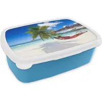 MuchoWow Broodtrommel Blauw - Lunchbox - Brooddoos - Strand - Hangmat - Zee - Palmboom - 18x12x6 cm - Kinderen - Jongen