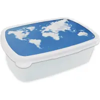 MuchoWow Broodtrommel Wit - Lunchbox - Brooddoos - Wereldkaart - Wolken - Lucht - Kinderen - Jongens - Meisjes - 18x12x6 cm - Volwassenen